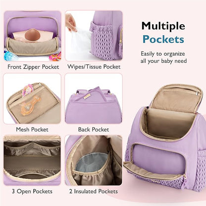 mommore Small Diaper Bag Diaper Backpack Stylish Toddler Baby Mini Maternity Bags Travel Backpacks with Insulated Pockets, Changing Pad, Stroller Straps