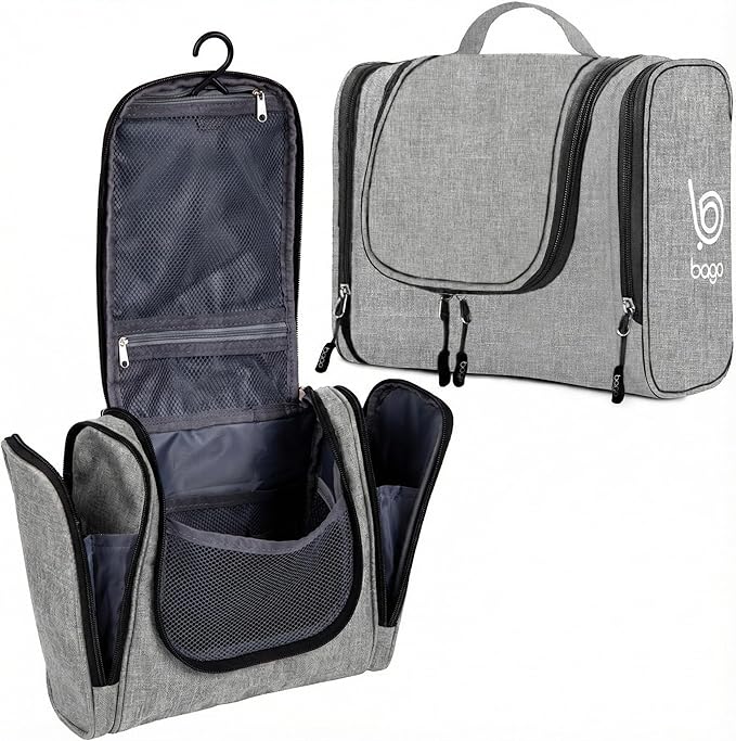 Bago Travel Toiletry Bag for Women and Men - Large Waterproof Hanging Large Toiletry Bag for Bathroom and Travel Bag for Toiletries Organizer - Makeup Bag (SnowGray)