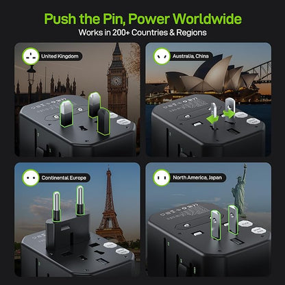 EPICKA Pulse 45W European Travel Plug Adapter, Universal Power Adapter with PD Fast Charging, 5-Port (1 AC/2 USB-A/2 USB-C) International Charger Adapter for Europe, Japan - Travel Essentials (Black)