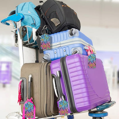 2Pack Luggage Tags for Suitcases, Cute Unique Pu Leather Cruise Luggage Tag with Privacy Cover ID Label Address Card and Metal Ring Suitable for Women Men Kids Travel Bag Colorful Butterflies