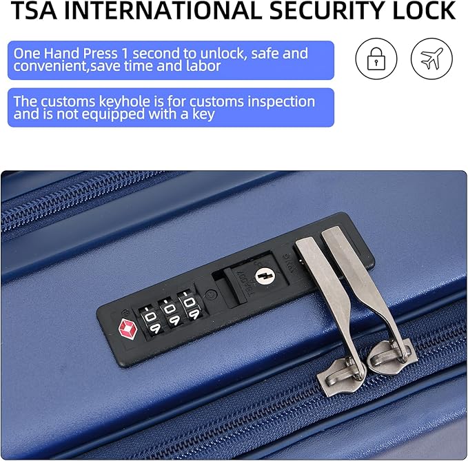 29 Inch Luggage, Top Opening Airline Approved ABS+PC Hard Shell Suitcases with Silent Wheels, TSA Lock,Front Pocket and Wet-dry Separated Six-piece Set (Dark Blue, 29-Inch)