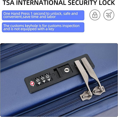 29 Inch Luggage, Top Opening Airline Approved ABS+PC Hard Shell Suitcases with Silent Wheels, TSA Lock,Front Pocket and Wet-dry Separated Six-piece Set (Dark Blue, 29-Inch)