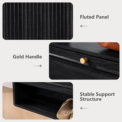 ORRD Shoe Storage Cabinet with 2 Flip Drawers Set of 2, Wood Narrow Shoe Cabinet for Entryway, Fluted Hidden Shoe Organizer, Freestanding Slim Shoes Cabinets for Foyer, Hallway-Black