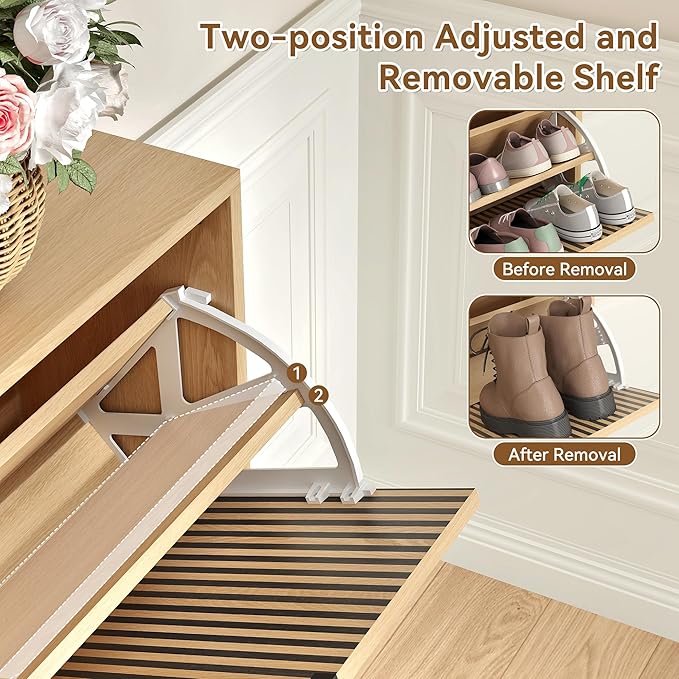 Shoe Storage Cabinet for Entryway with 3 Flip Drawers,Narrow Shoe Rack Cabinet,Hidden Slim Shoe Storage Freestanding Shoe Organizer Cabinet for Entryway, Hallway