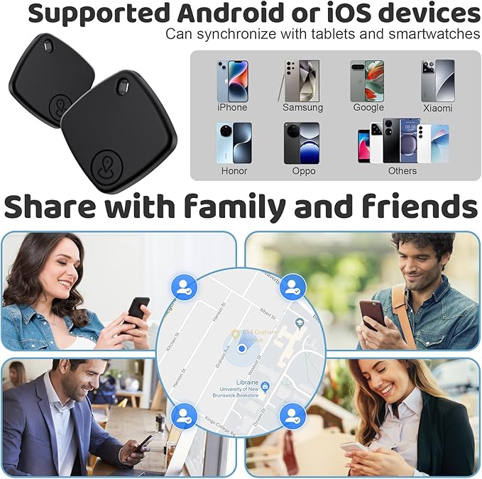 Air Tracker Tags for Android or iOS, 4 Pack Dual System Android Smart Tracker Tags Compatible with iOS Find My or Google Find Hub App, Bluetooth Tracker Key Locator with Sound for Luggage, Bags,Wallet