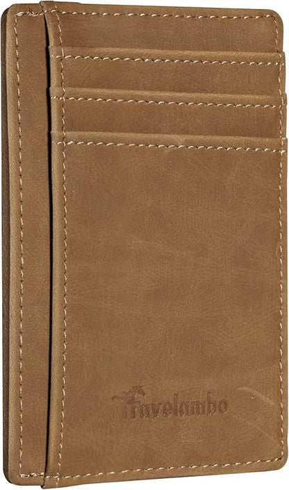 Travelambo Slim Wallet Front Pocket Minimalist Leather RFID Blocking Medium Size