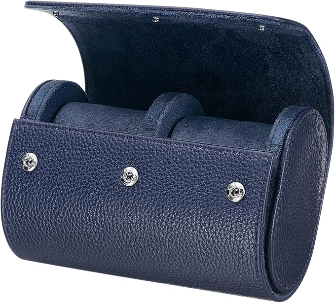 HARFINGTON Watch Roll Travel Case 2 Slot Portable Leather Watch Case for Men and Women, Watches Storage Organizer with Removable Pillow for Traveling, Display, Textured Blue