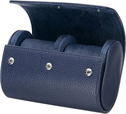 HARFINGTON Watch Roll Travel Case 2 Slot Portable Leather Watch Case for Men and Women, Watches Storage Organizer with Removable Pillow for Traveling, Display, Textured Blue