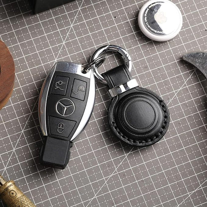 Genuine Leather Keychain Holder Compatible with AirTag - Secure Case Cover Key Ring Chain Fob Accessories Intended for Air Tag - Black