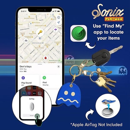 Sonix Keychain Case Compatible with Apple AirTag | Protective AirTag Cover Keychain Charm | Pac-Man Classic - Blue