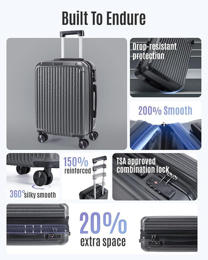 LIGHT FLIGHT Carry On Luggage 22x14x9 Airline Approved, Durable Hard Shell Carry On Suitcases with Wheels, Expandable Hardside Lightweight Travel Luggage with TSA Lock 20 Inch Carry on, Glacier Gray