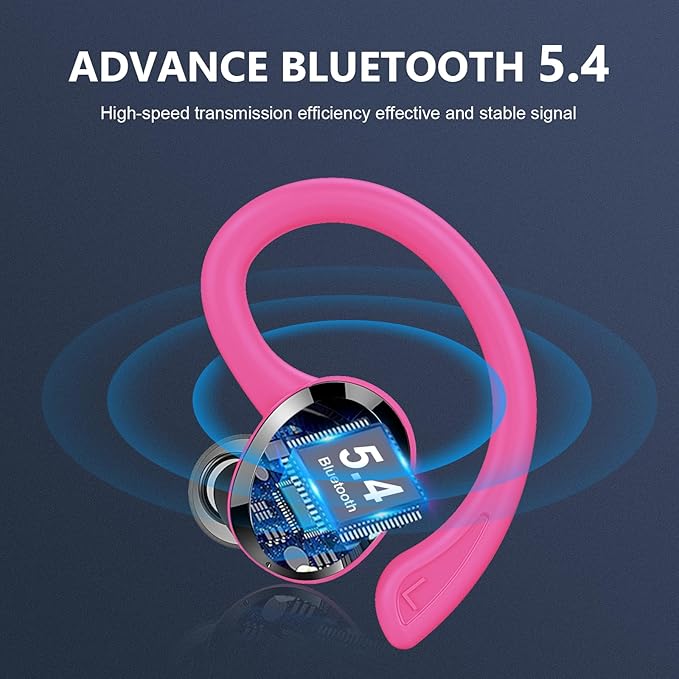 Wireless Earbud, Bluetooth 5.4 Headphones IP7 Waterproof for Sport, 48H Running Wireless Earphones with ENC Noise Cancelling Mic, Deep Bass Over Ear bud with Earhooks for Android, iOS, Workout, Gym