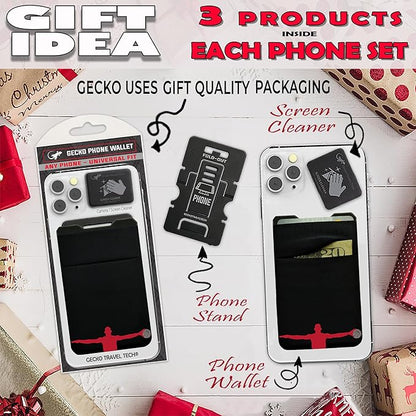 Gecko Travel Tech Double Pocket - Adhesive Card Holder - Cell Phone Pouch - Stick on Spandex Pocket - Carry Credit Cards and Cash (Basketball)