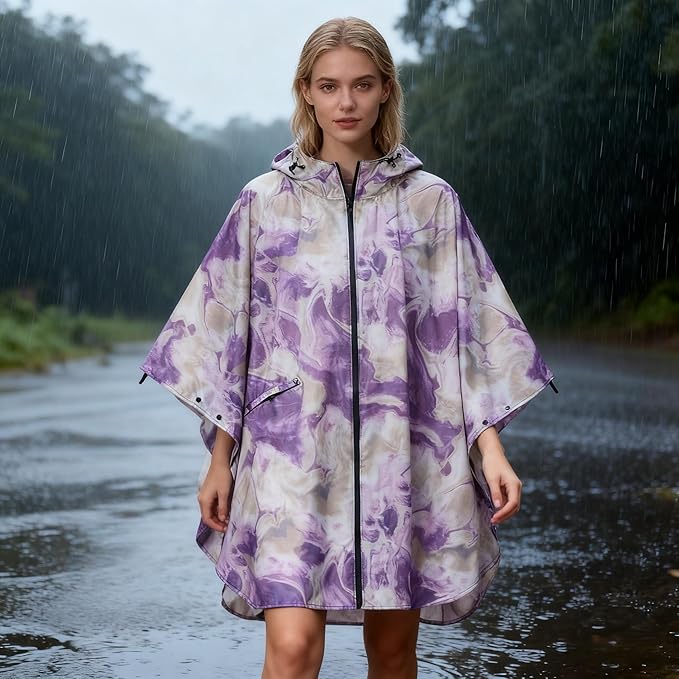 Hooded Rain Ponchos for Adult - Rain Coat and Rain Jacket with Waterproof Pocket and Zipper