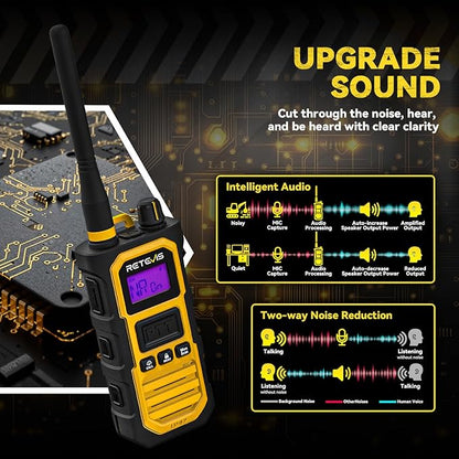 Retevis RB48 Pro Walkie Talkies Long Range, High Power, Heavy Duty Rechargeable Two Way Radios, 2800mAh, IP67, Upgrade Noise Reduction, Group Call for Construction (6 Pack with Gang Charger)