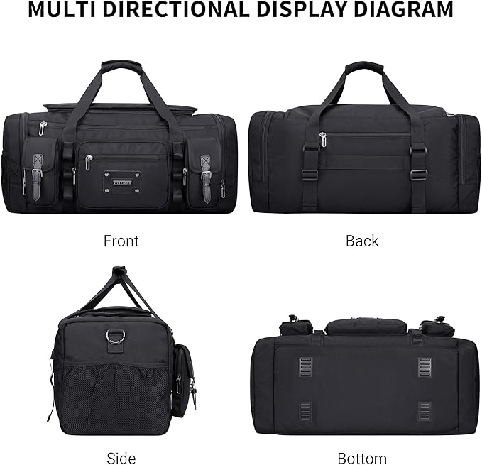 WITZMAN Duffle Bag for Men Large Carry On Weekender Bag 54L Nylon Duffle Gym Bags for Travel with Shoes Compartment(B717 Black)