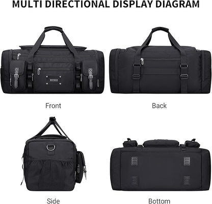 WITZMAN Duffle Bag for Men Large Carry On Weekender Bag 54L Nylon Duffle Gym Bags for Travel with Shoes Compartment(B717 Black)