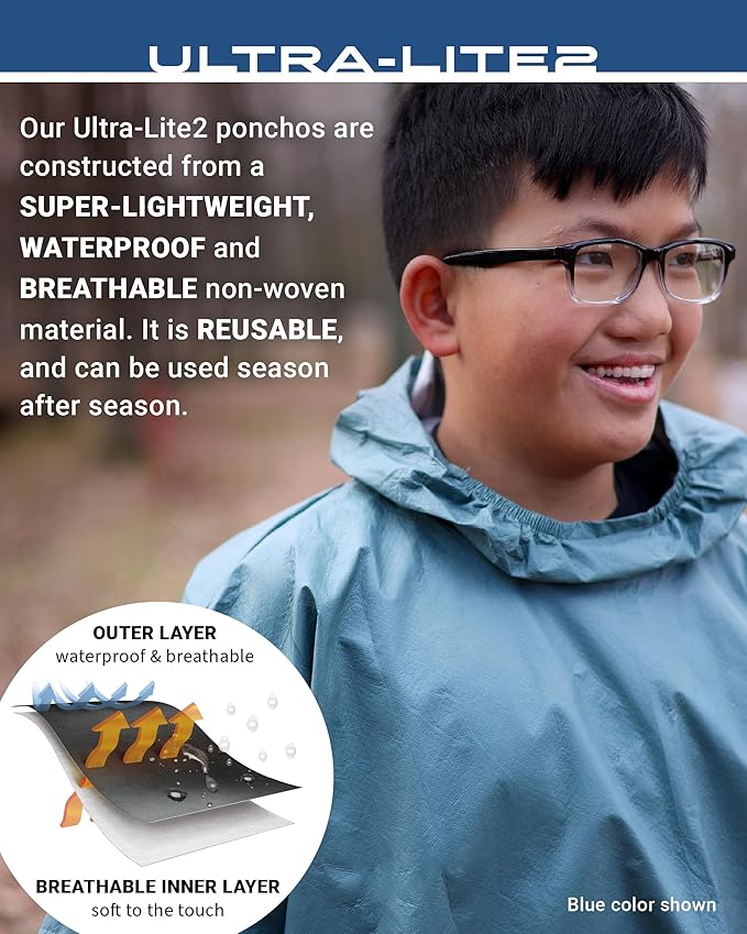 FROGG TOGGS Ultra-lite2 Waterproof, Breathable Rain Poncho, Adult and Youth Sizes