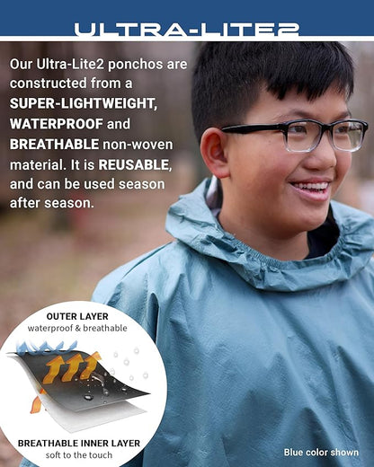 FROGG TOGGS Ultra-lite2 Waterproof, Breathable Rain Poncho, Adult and Youth Sizes