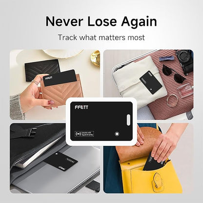 FFETT Wallet Tracker Card, 1 Pack IP68 Bluetooth GPS Smart Card Rechargeable Ultra Thin 0.07 inches Tracking Air tag Track Work by Apple Find My(iOS only) for Luggage, Passport,Wallet