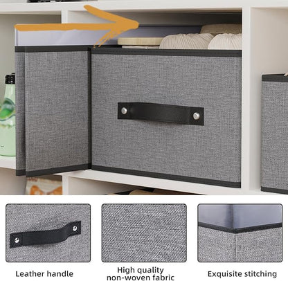 Foldable Storage Baskets, Fabric Drawer Organizers with Handles, Storage Bins for Organizing Shelves, 13 × 9.1 × 5.5 Inch, Gray, 6-Pack
