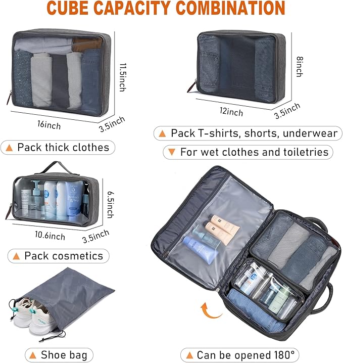 LOVEVOOK Carry on Backpack, 45L Large Travel Backpack for Women Men Airline Approved, Expandable Large Suitcase Backpacks With 4 Packing Cubes, Aer Travel Pack 3, Water Resistant Weekender Bag