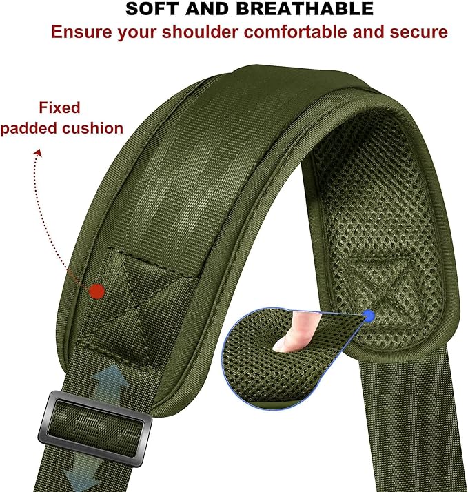 ZINZ 79.5" Universal Strap with Ultra-Thick Fixed Breathable Pad - Adjustable Heavy-Duty Shoulder Strap for Laptop, Crossbody, Luggage, Gym, Camera Bag and More,Army Green