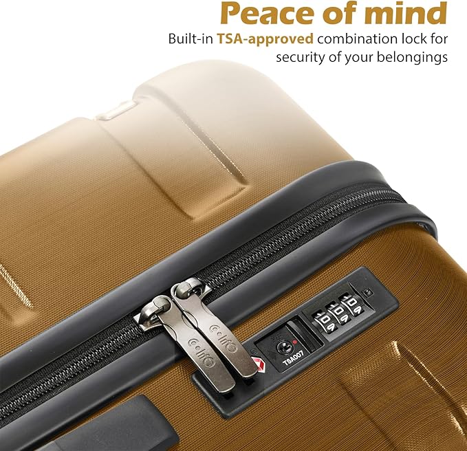 Coolife Luggage PC+ABS Hardshell Suitcase with TSA Lock, Spinner Checked Lightweight (Black brown, 24in)