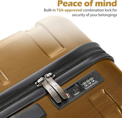 Coolife Luggage PC+ABS Hardshell Suitcase with TSA Lock, Spinner Checked Lightweight (Black brown, 24in)