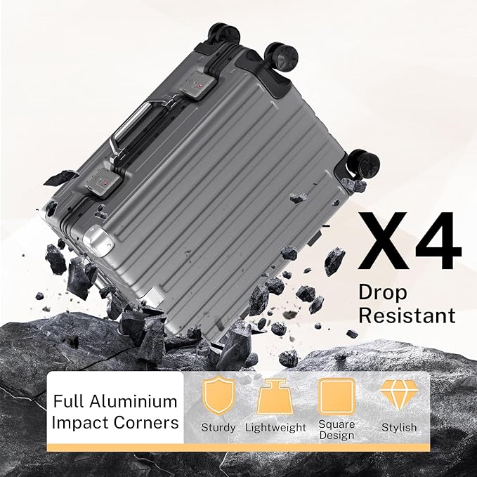 Krute Zipperless Luggage 24 Inch Aluminum Frame Suitcase with Spinner Wheels PC+ABS Hardide Checked Luggage TSA Approved