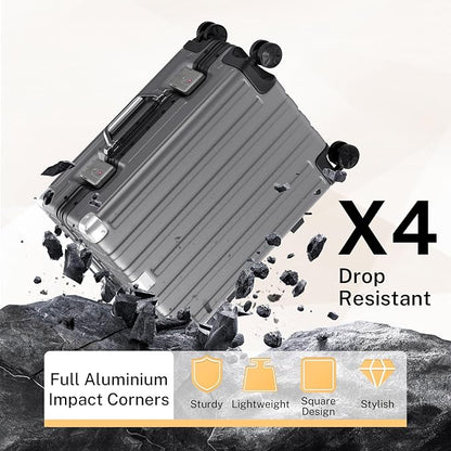 Krute Zipperless Luggage 24 Inch Aluminum Frame Suitcase with Spinner Wheels PC+ABS Hardide Checked Luggage TSA Approved