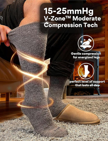 Alpaca Wool Heavyweight 15-25 mmHg Knee High Compression Support Socks Thick Winter Thermal Warm Soft Travel Flying