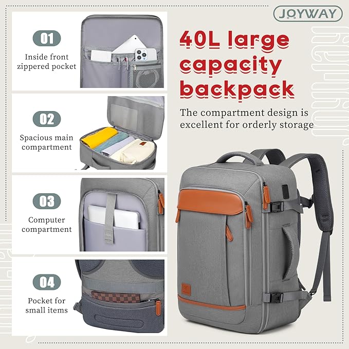 Joyway Expandable Carry on Luggage Sets Airline Approved, Lightweight Hard Shell 20 Inch Carry-on Suitcase with Spinner Wheels, Grey