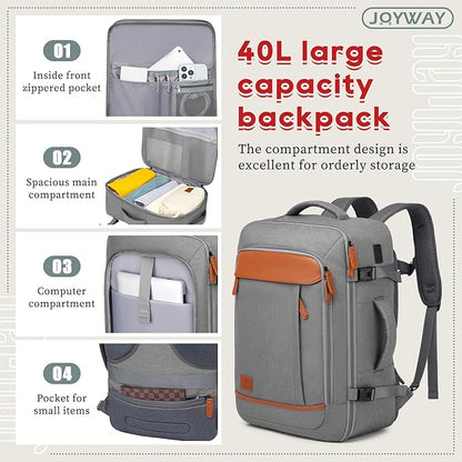 Joyway Expandable Carry on Luggage Sets Airline Approved, Lightweight Hard Shell 20 Inch Carry-on Suitcase with Spinner Wheels, Grey