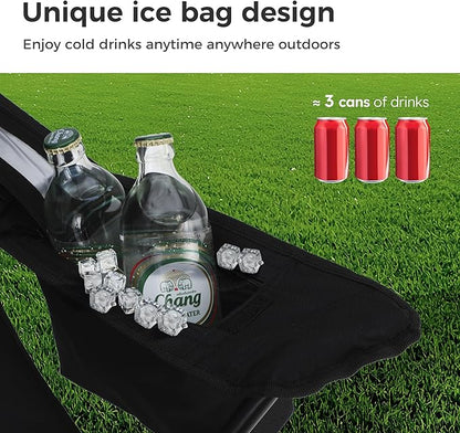 LET'S CAMP Camping Chair 2 Pack Folding Chair with 3-Can Cooler Bag Portable Lawn Chair with Cup Holder,Storage Pocket, Supports 225LBS, Collapsible Chair for Camp, Beach, Picnic (Black)