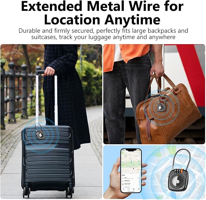 Compatible with Apple AirTag Secure Lock with Wire Cable, 3-Digit Combination Luggage Locks, Alloy Body Ultra Durable Anti-Lost Protective Case for Luggage, Suitcase (Black/White/Green/Grey)