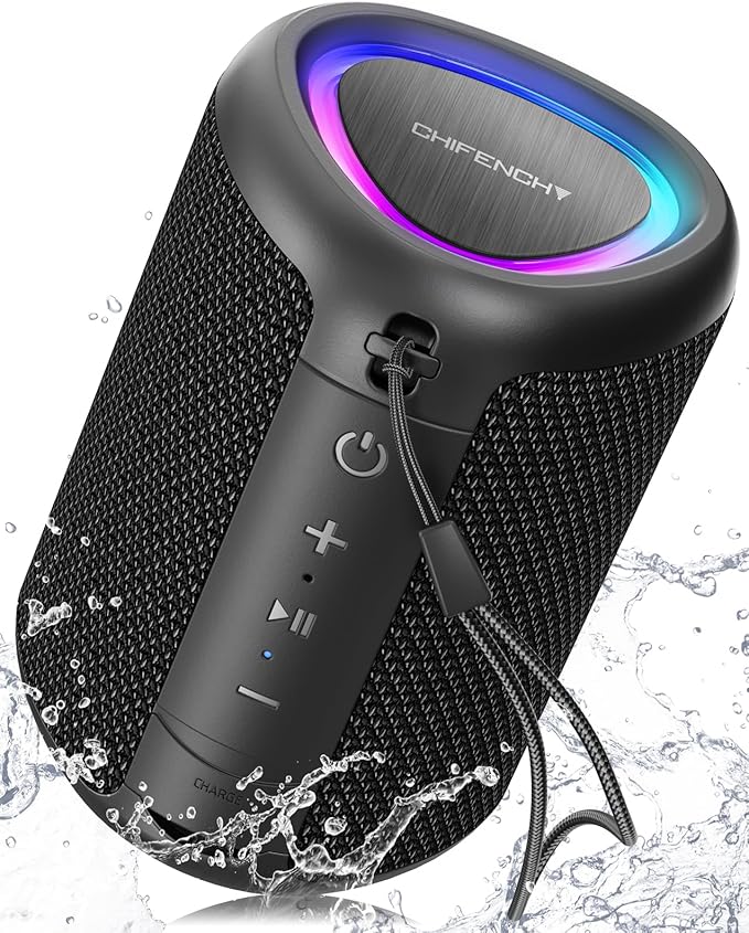 Portable Bluetooth Speaker with Lights, Stocking Stuffers, Powerful Crystal Clear Sound, IPX5 Waterproof, All Day Playtime, BT 5.3, TWS Paring, Small Wireless Speaker for Outdoor, White Elephant Gifts