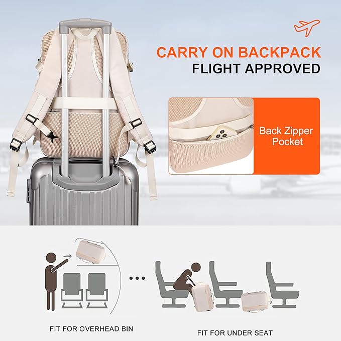 PIJUSHI Travel Backpack for Women Expandable Carry on Luggage Backpack Airline Approved Personal Item Laptop Bag(PE034 Beige)