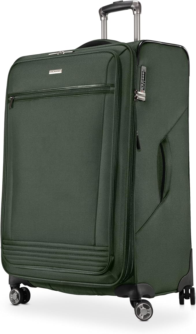 Ricardo Beverly Hills Avalon Softside Medium Check-In Luggage Made with Sustainable 100% Recycled PET (rPET), Lightweight, Eco-Friendly Travel, Expandable, Dual Spinner Wheels, Juniper Green, 28-inch