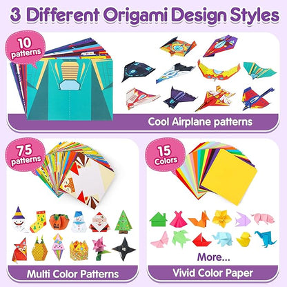 Mocoosy 320 Sheets Origami Kit for Kids Ages 5-8 9-12, Paper Airplane Kit, Color Folding Paper Set with Origami Book, Art & Craft for Boys Girls, Travel Game Airplane Car Road Trip Activity Toy Gifts