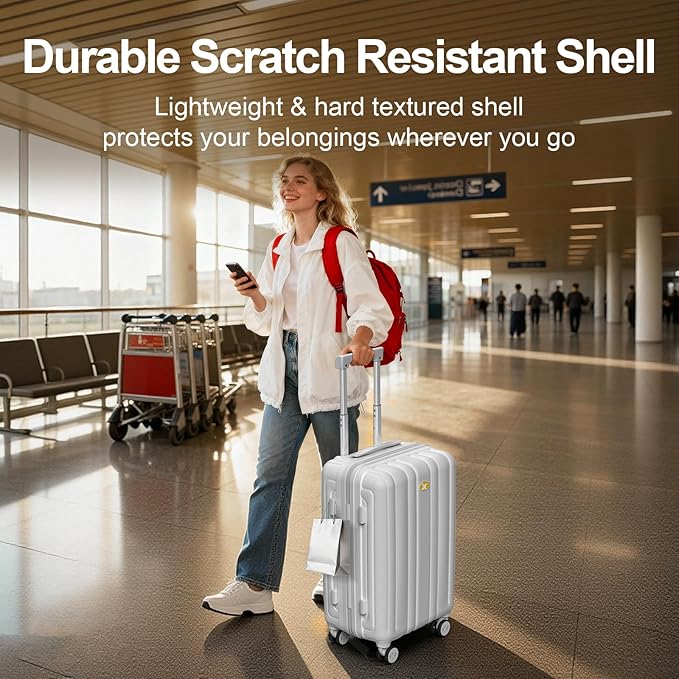 MGB Carry On Luggage 22x14x9 Airline Approved, Hardside Carry-on Luggage with Spinner Wheels & TSA Lock, Scratch-Resistant PC Lightweight Suitcase for Travel with Adjustable Telescopic Handle