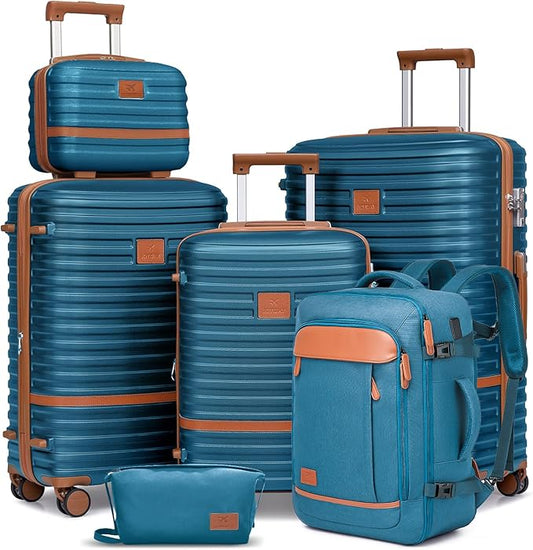 Joyway Expandable Luggage Sets 5 Piece, Lightweight Hard Shell Travel Suitcase Set with Spinner Wheels and TSA Lock, Blue