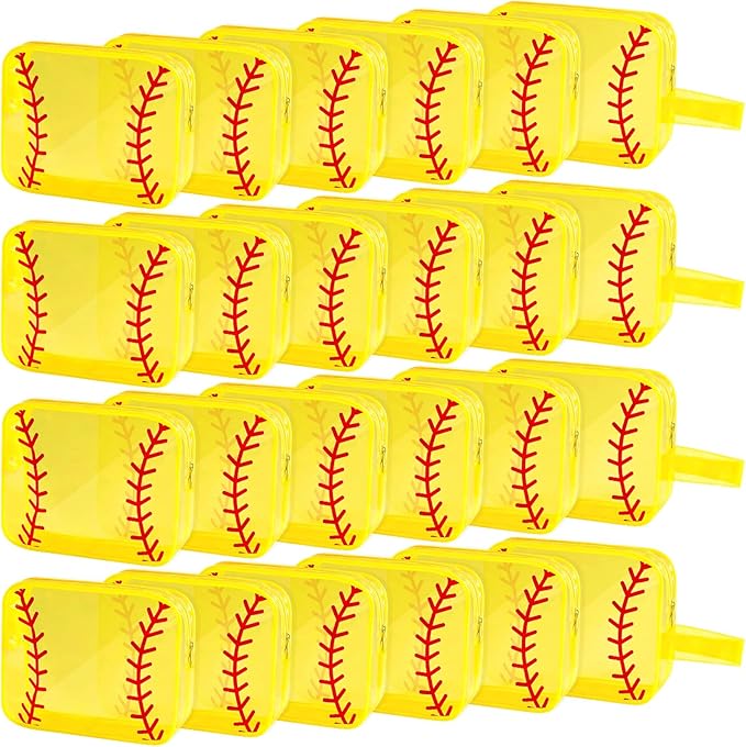 24 PCS Softball Cosmetic Bags Softball Gift Accessories Bags Goodie Snack Makeup Pouch Bag Waterproof Clear PVC Travel Bag with Zipper for Girls Valentine Team Gifts Player Sport Party Favors
