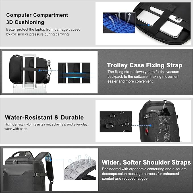 Vacuum Backpack Travel, Vacuum Seal Compression Travel Backpack with Pump, Laptop Compartment, 60L Expandable Water Resistant Business Carry-On Backpack Vacuum Gifts for Travel/College/Camping