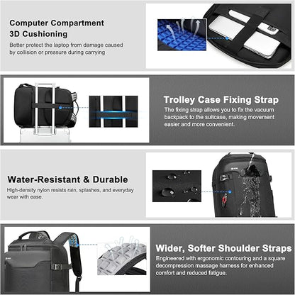 Vacuum Backpack Travel, Vacuum Seal Compression Travel Backpack with Pump, Laptop Compartment, 60L Expandable Water Resistant Business Carry-On Backpack Vacuum Gifts for Travel/College/Camping