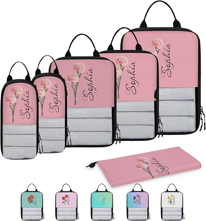 Custom Name 6 Set Compression Packing Cubes for Travel Accessories Customized Expandable Packing Organizers Personalized Carry On Essentials Luggage Bags, January