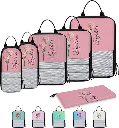 Custom Name 6 Set Compression Packing Cubes for Travel Accessories Customized Expandable Packing Organizers Personalized Carry On Essentials Luggage Bags, January