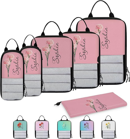 Custom Name 6 Set Compression Packing Cubes for Travel Accessories Customized Expandable Packing Organizers Personalized Carry On Essentials Luggage Bags, January
