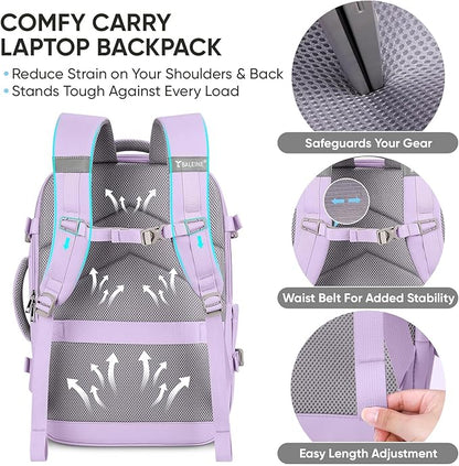 BALEINE Travel Backpack for Women Men, Large Sturdy Carry On Laptop Backpack Gifts for Business, Casual, Weekender, Hiking (XL, Lavender)
