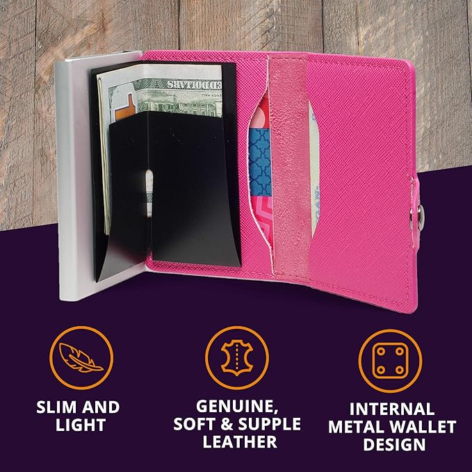 Conceal Plus Small RFID Wallet for Women, Slim Compact RFID Blocking Credit Card Holder Womens Wallet, Smart Pop Up Minimalist Card Case, Holds 4-6 Standard Cards Plus Cash & ID, Compact Travel Wallet